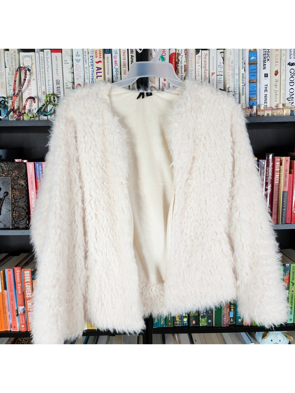 Kensie Ivory Faux Fur Open Front Jacket Women's XL Cozy Plush Coat
